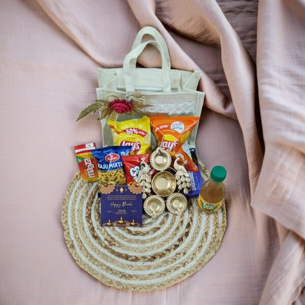 DGHamper - 104 | Diwali Gift Hamper with Divine Light, Snacks & Floral Bag | Blessico - Image 5