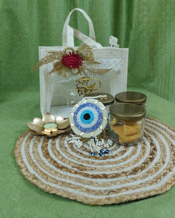 DGHamper - 102 | Red Rose Diwali Gift Hamper with Lotus Candle & Evil Eye Charm | Blessico