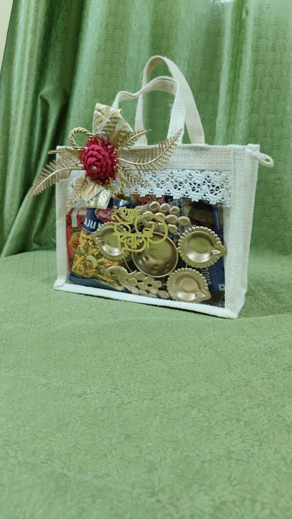 DGHamper - 104 | Diwali Gift Hamper with Divine Light, Snacks & Floral Bag | Blessico - Image 2