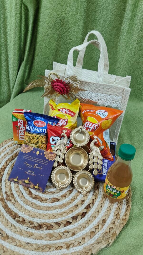 DGHamper - 104 | Diwali Gift Hamper with Divine Light, Snacks & Floral Bag | Blessico - Image 3